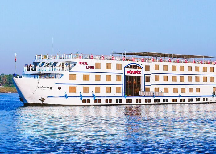 Movenpick Cruises ship sailing on calm waters, showcasing luxury and relaxation on a scenic voyage.