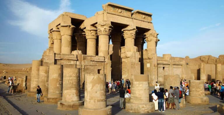 kom-ombo-ancient-egyptian-temple Ancient Egyptian temple at Kom Ombo showcasing intricate architecture and historical significance.