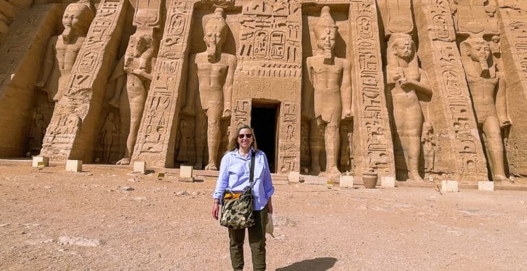 a-foreign-tourist-takes-a-photo-in-front-of-nefertari-temple-in-abu-simbel-temple A foreign tourist takes a photo in front of Nefertari Temple at Abu Simbel.