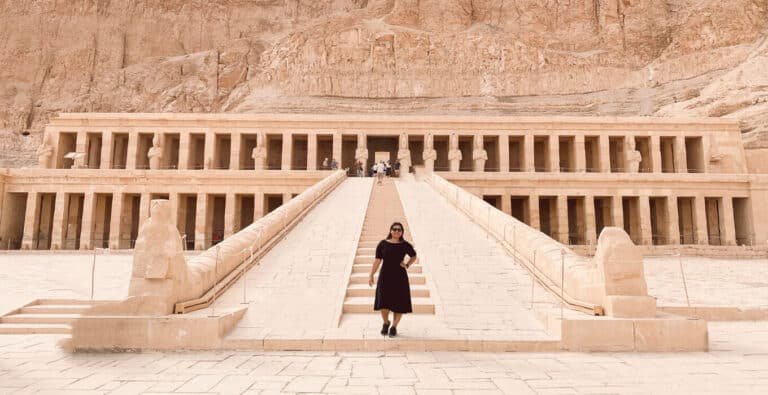 A-wonderful-photo-of-a-girl-in-front-of-the-Temple-of-Queen-Hatshepsut-in-Luxor